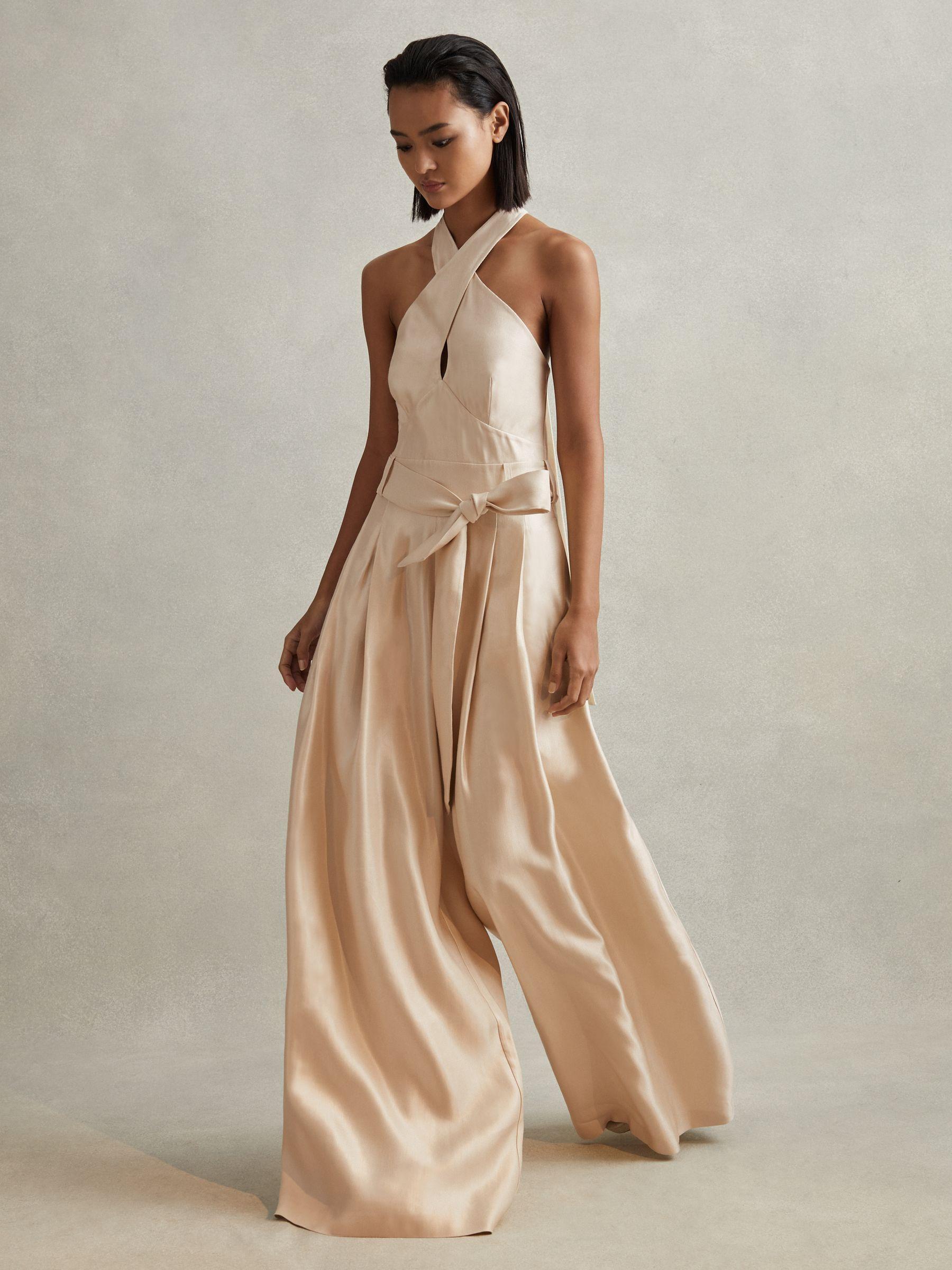 Viscose Linen Wide Leg Jumpsuit in Neutral Product Image