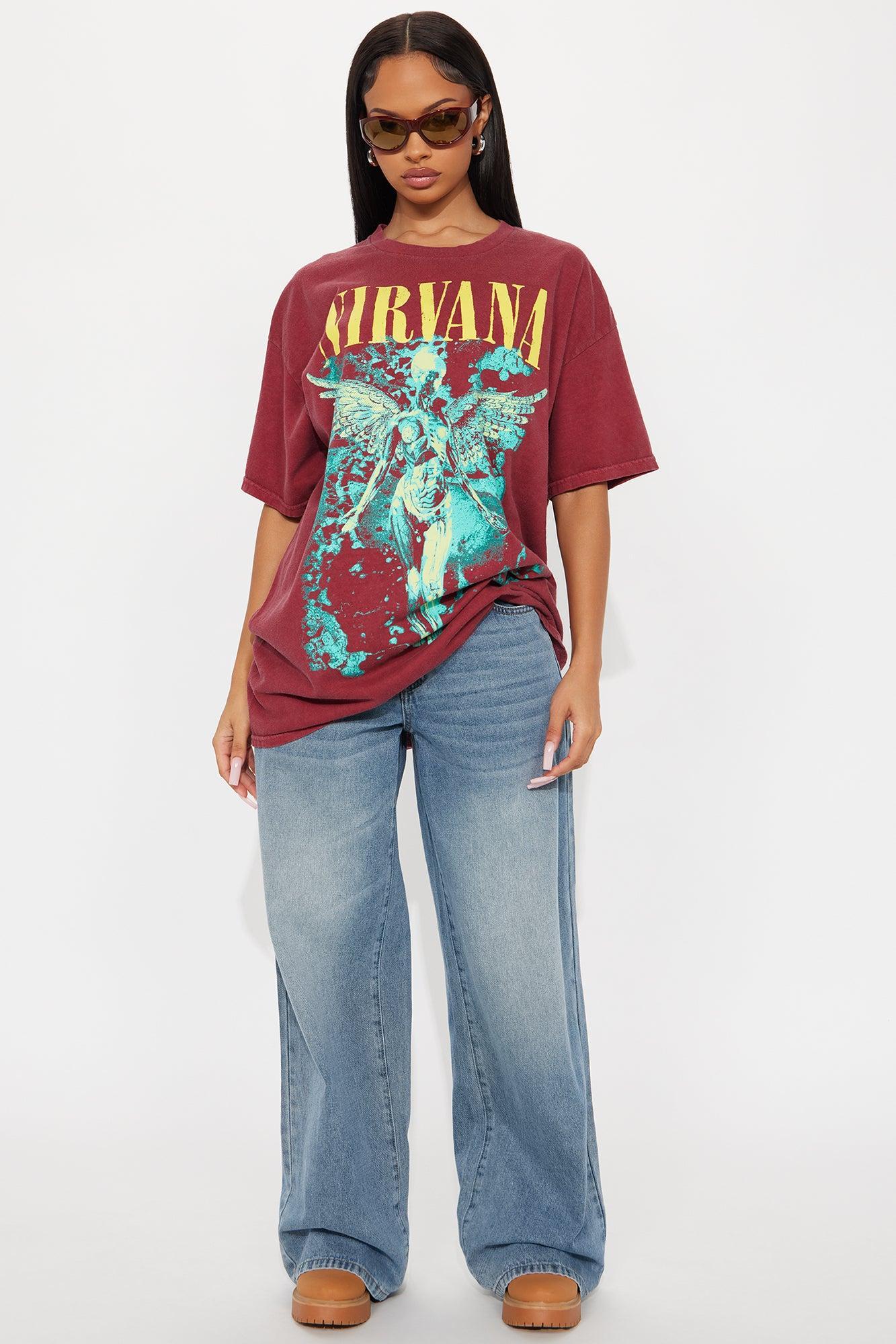 Nirvana Exploded Washed Tee - Burgundy Female Product Image