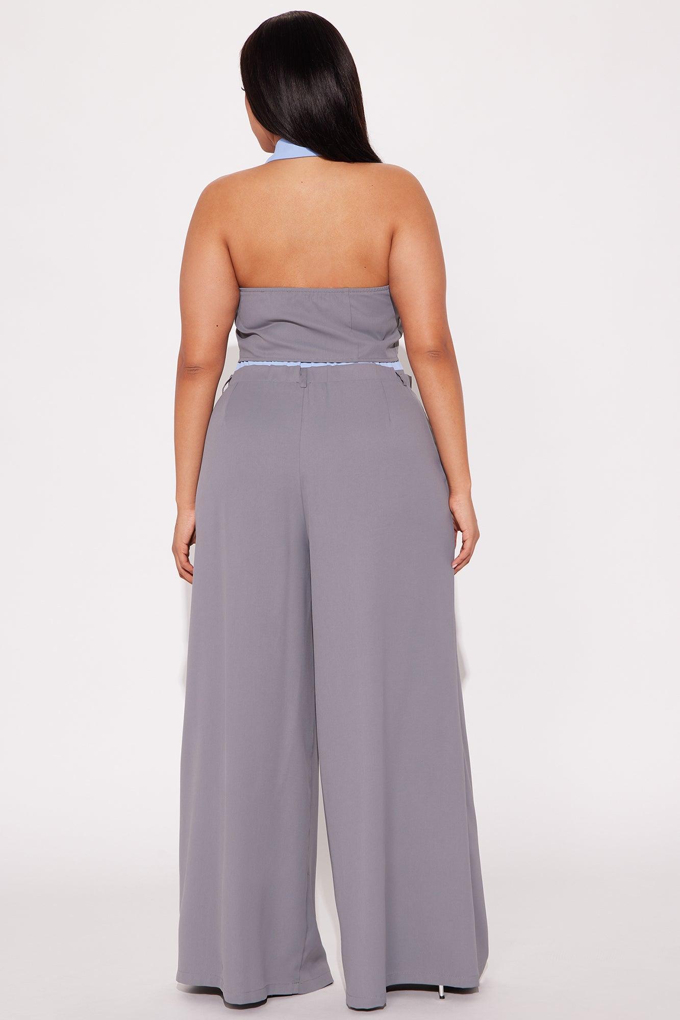 Always Busy Crepe Halter Vest Wide Leg Pant Set - Grey/combo Product Image
