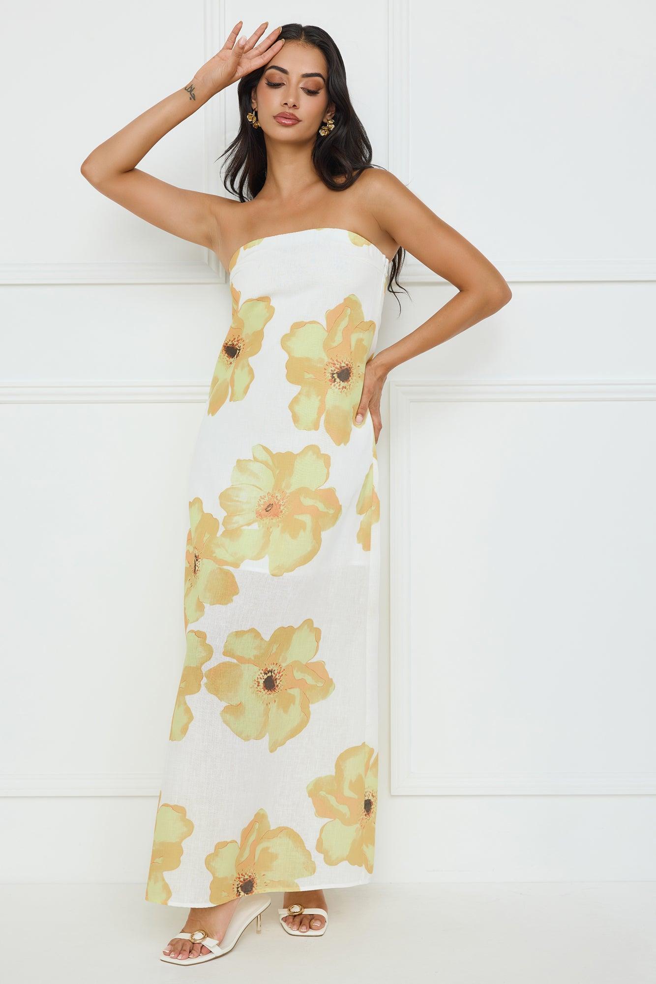 Sunlight’s Embrace Strapless Maxi Dress Yellow Product Image