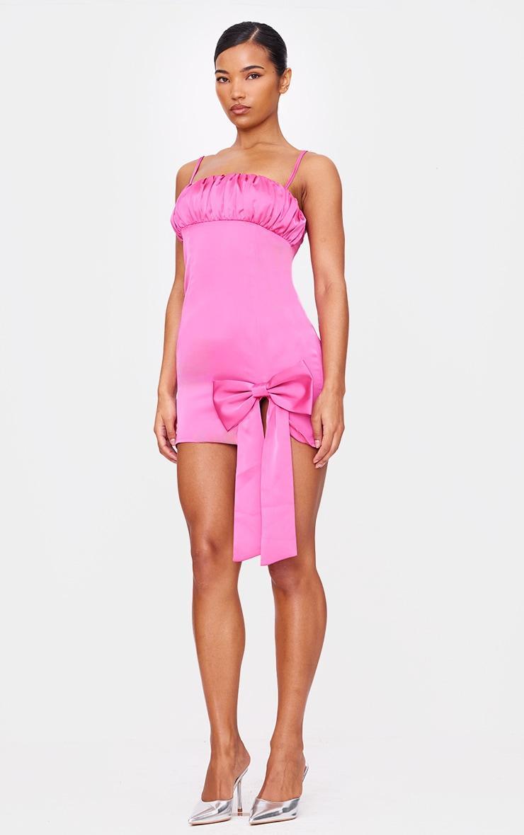 Pink Satin Bow Detail Mini Dress Product Image