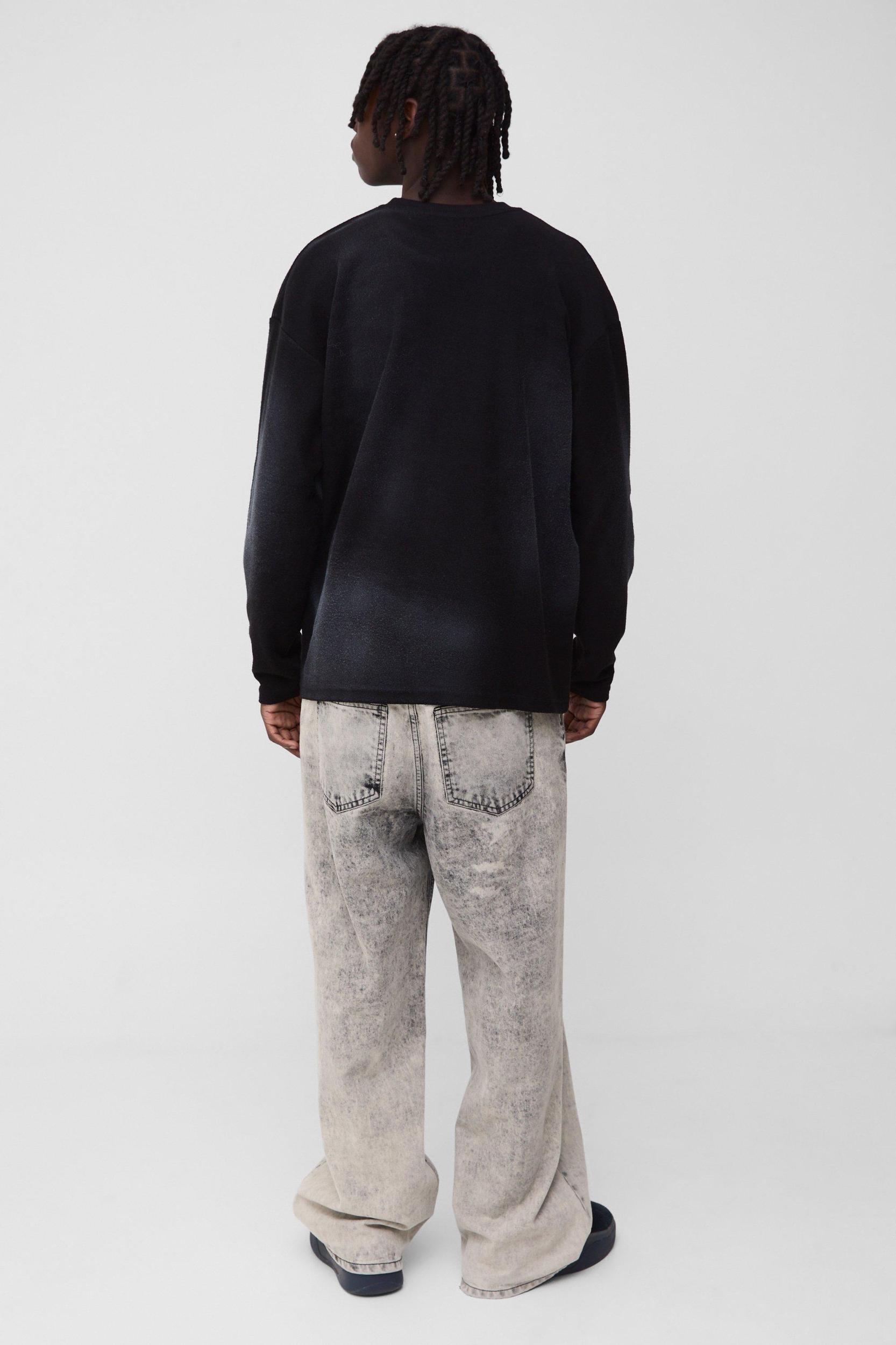 Oversized Reverse Loopback Official Print Long Sleeve Spray Wash T-Shirt | boohooMAN USA Product Image