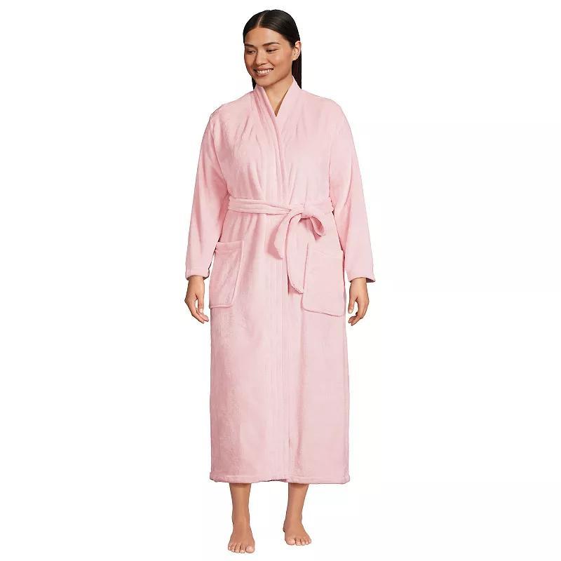 Plus Size Lands' End Women's Cozy Plush Long Wrap Robe, Size: 1XL, Ivory Product Image