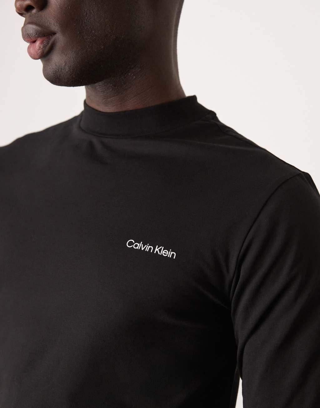 Calvin Klein micro logo long sleeve mock neck t-shirt in black Product Image