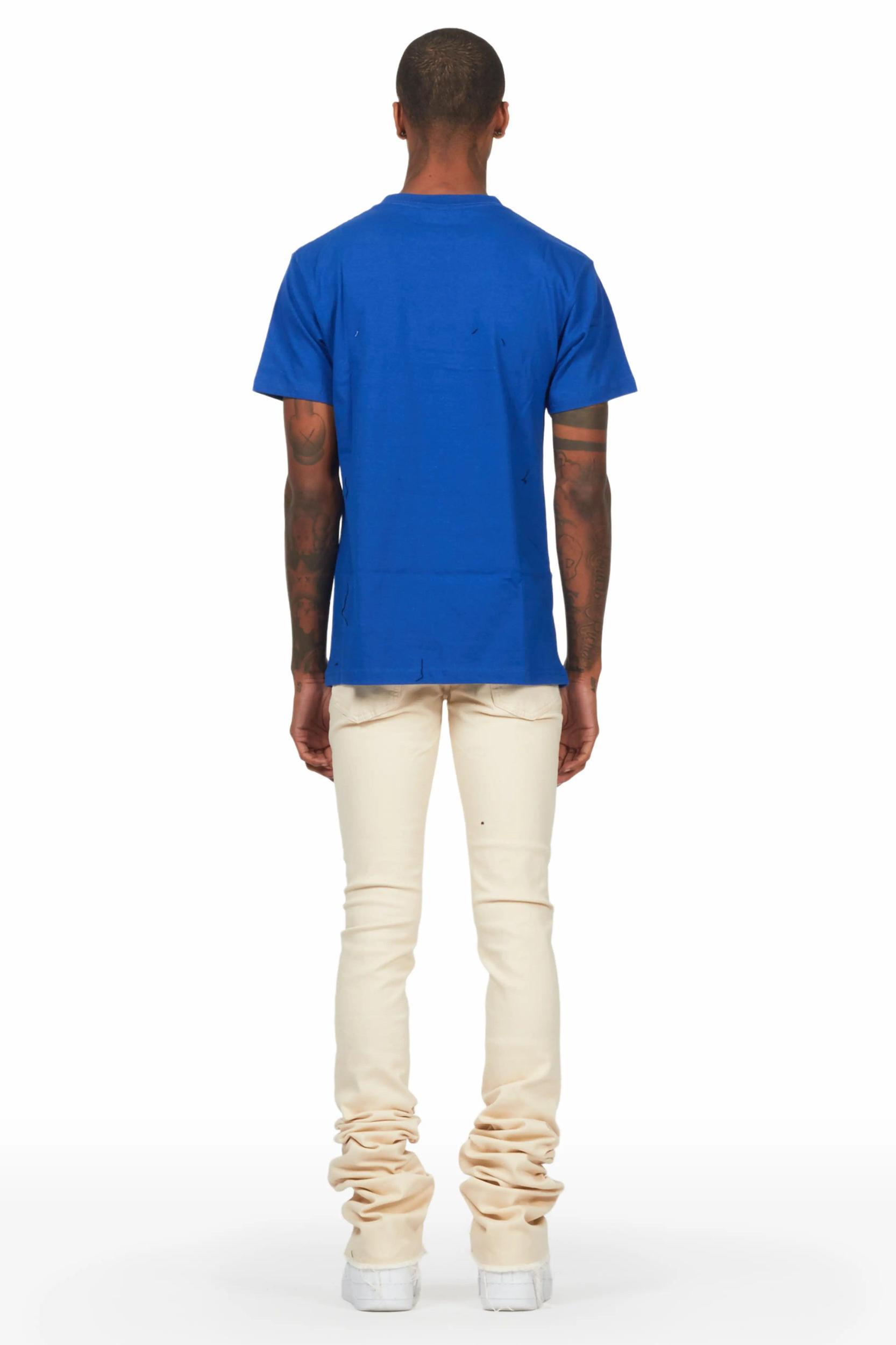 Fraust Royal T-Shirt & Josiah Beige Super Stacked Flare Jean Bundle Male Product Image