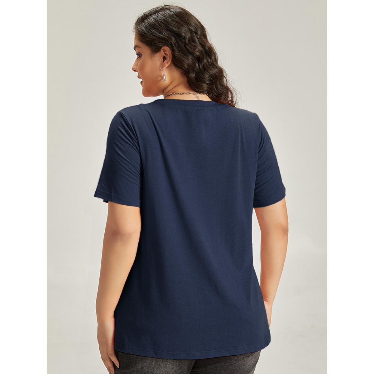 Plus Size Halloween Letter & Animals Crew Neck T-shirt Indigo Women Casual Printed Halloween Festival-Halloween T-shirts BloomChic 18-20/2X Product Image