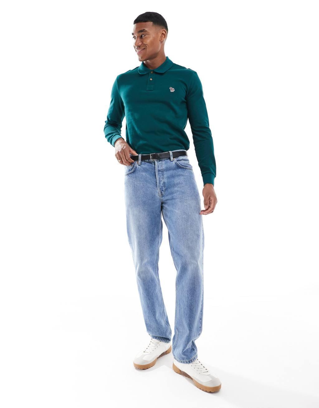 PS Paul Smith regular fit logo long sleeve polo in teal Product Image