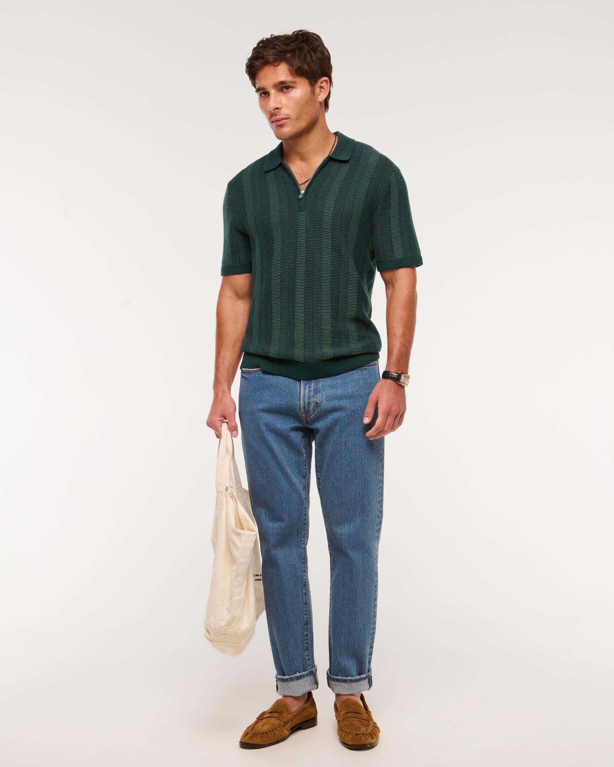 Contrast Textural Zip Sweater Polo Product Image