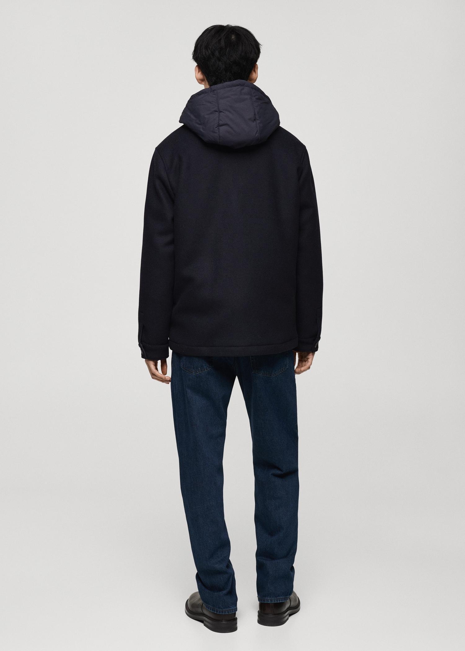 Wool blend coat with detachable hood - Men | MANGO USA Product Image