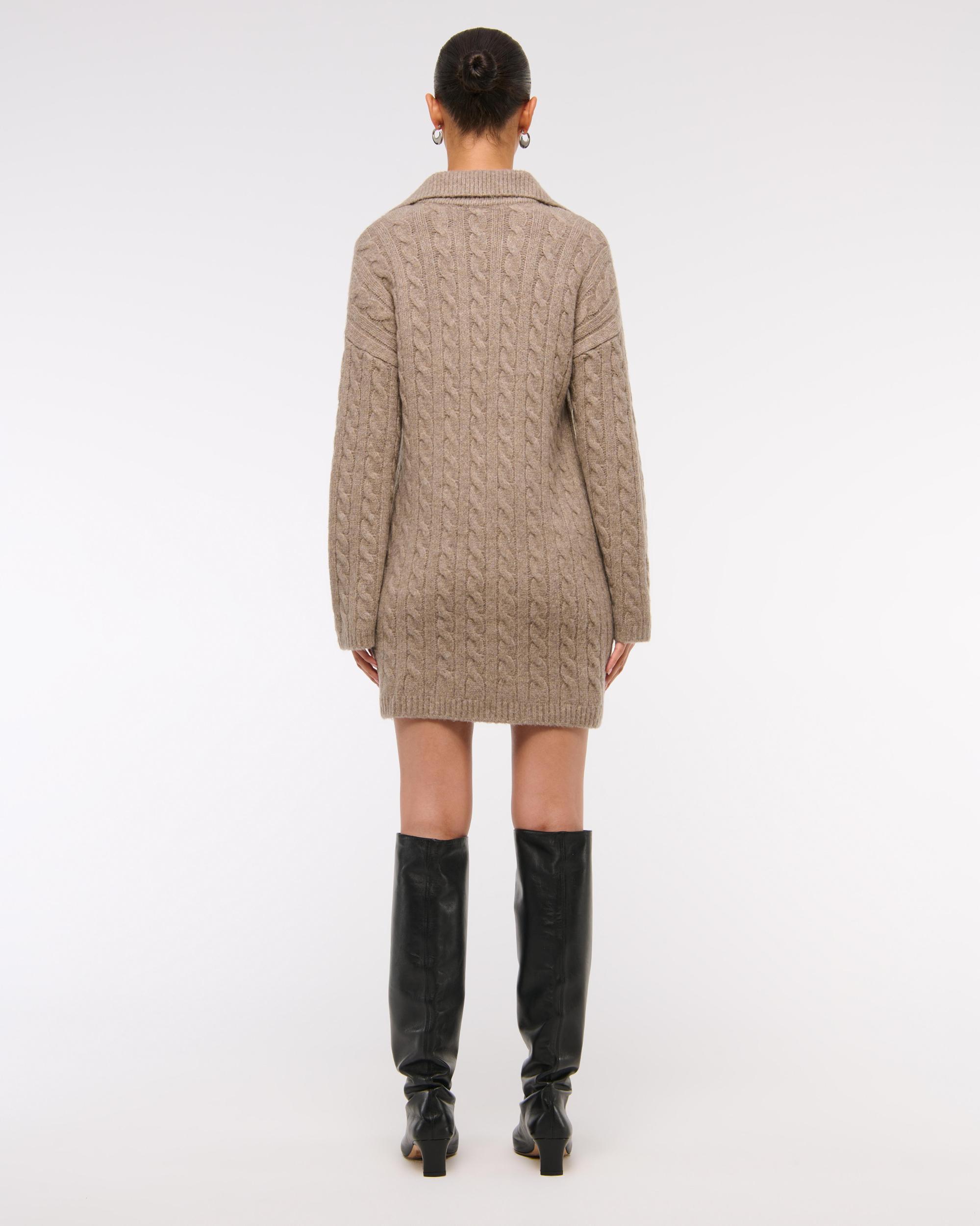 Long-Sleeve Collared Mini Sweater Dress Product Image