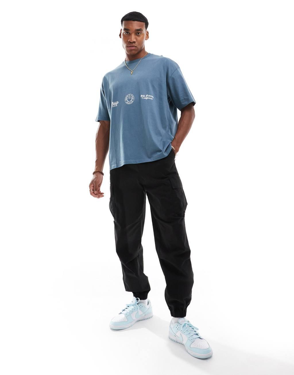 ASOS DESIGN oversized t-shirt with front print in navy Product Image