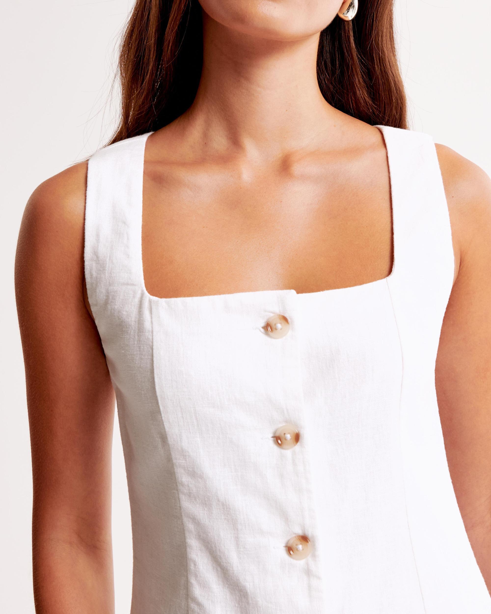 The A&F Mara Squareneck Linen-Blend Vest Mini Dress Product Image