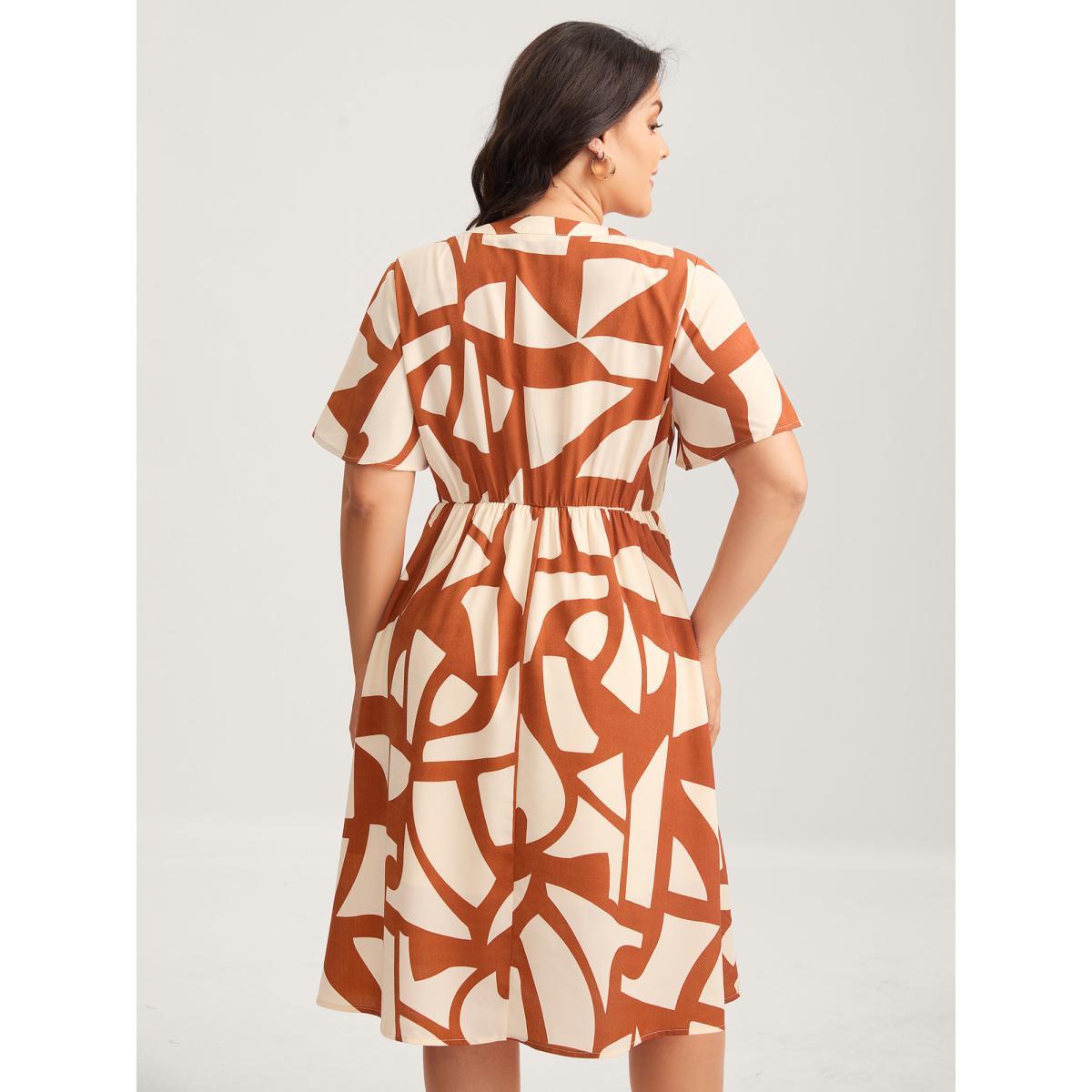 Plus Size Toothpick Pleat Notched Collar Midi Dress Rust Women Flat collar with V-notch Short sleeve Curvy BloomChic 26/4X Product Image