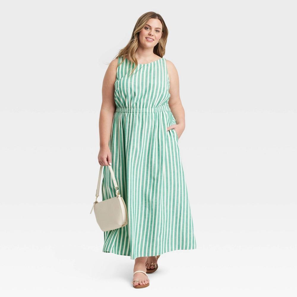 Women's Maxi A-Line Dress - Universal Thread™ Green Striped XXL Product Image