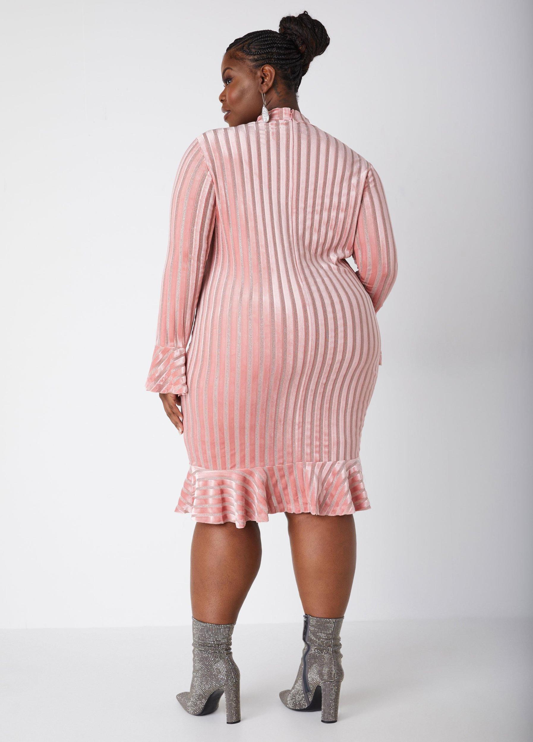 Plus Size Flounced Lurex Velveteen Dress Ashley Stewart Product Image