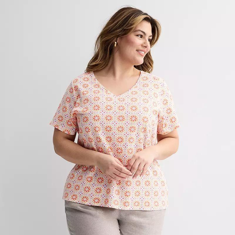 Plus Size Croft & Barrow® Essential V-Neck Top, Women's, Size: 4XL, Blue Wave Stripe Product Image