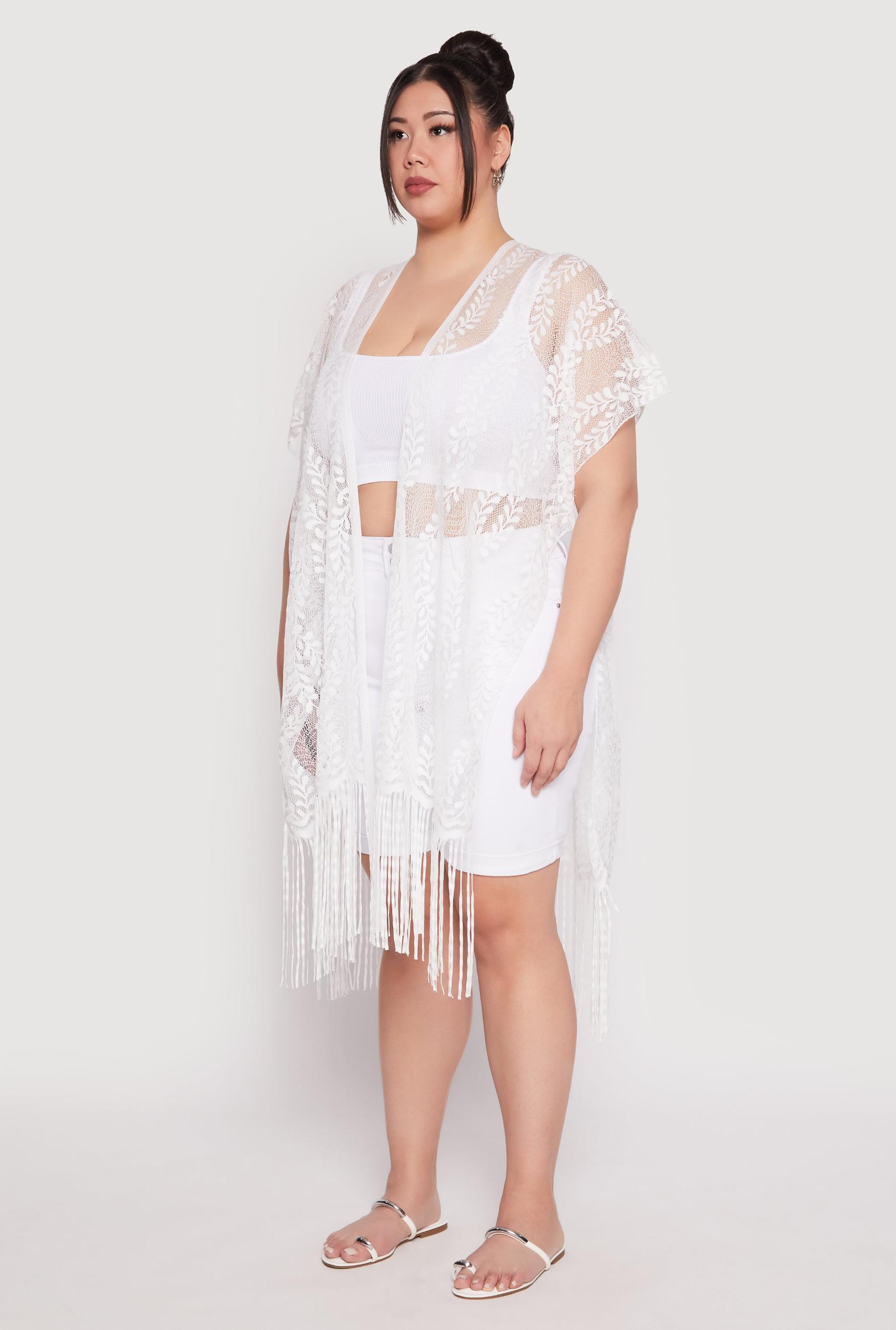 Fringe Trim Lace Cover Up Kimono Female Product Image