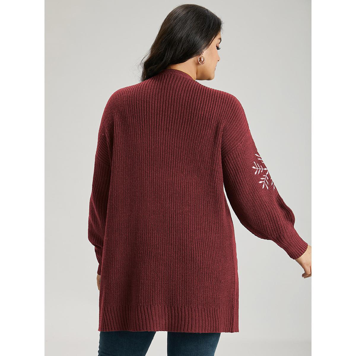 Plus Size Snowflake Embroidered Patched Pocket Cardigan Scarlet Women Casual Loose Long Sleeve Festival-Christmas Cardigans BloomChic 22-24/3X Product Image