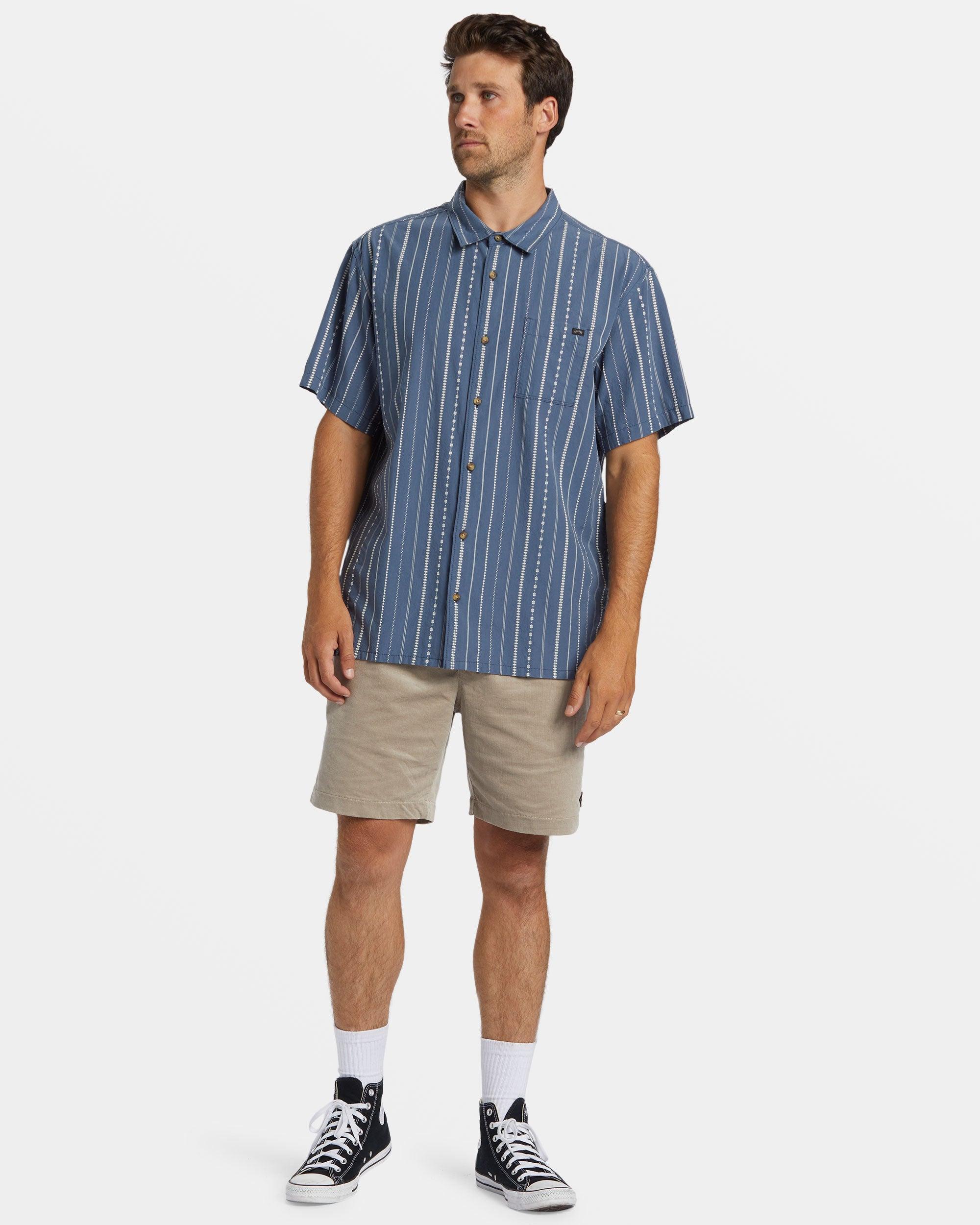 Sundays Jacquard Short Sleeve Shirt - Smoke Blue Male Product Image
