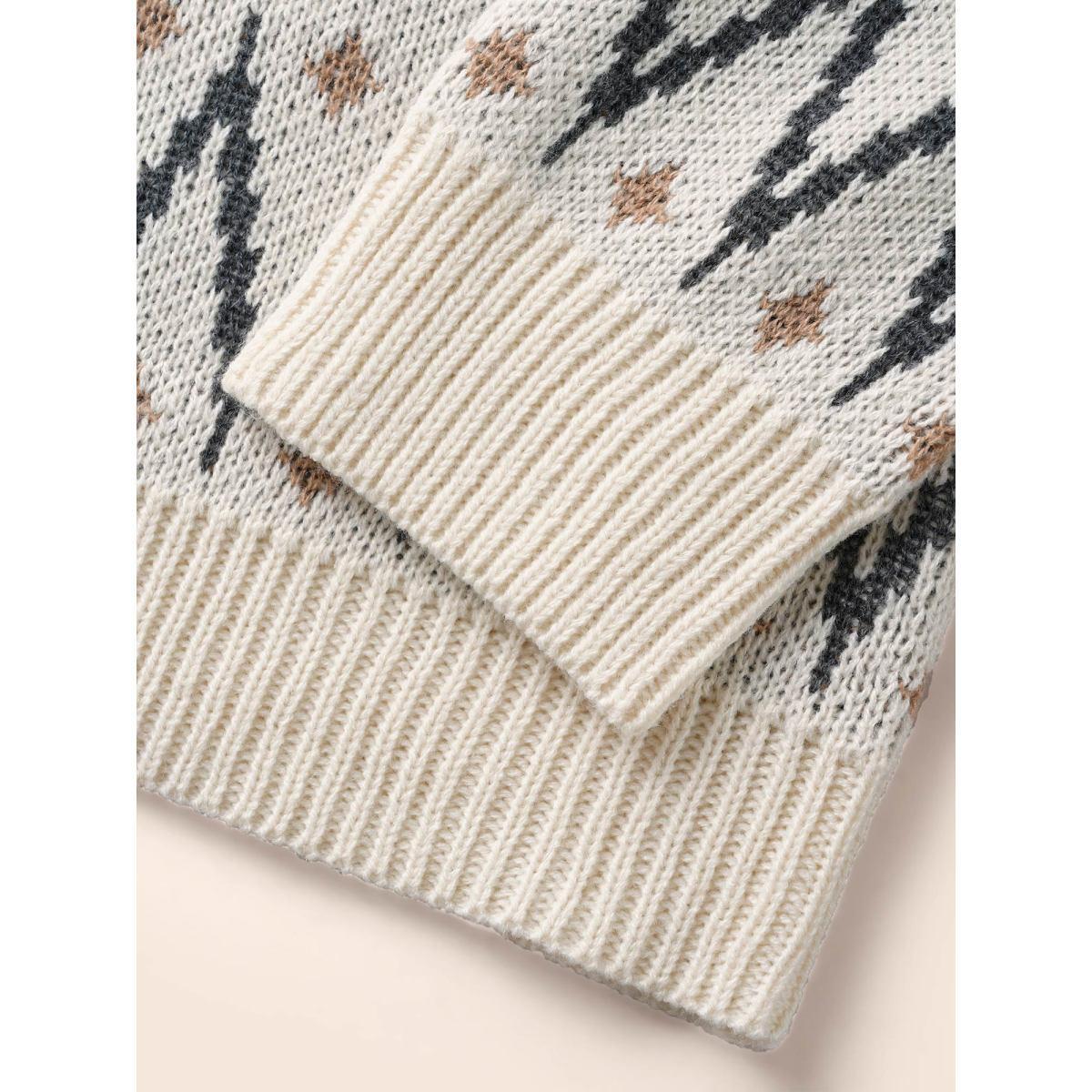 Plus Size Fair Isle Jacquard Crew Neck Pullover Beige Women Casual Long Sleeve Round Neck Everyday Pullovers BloomChic 10/M Product Image