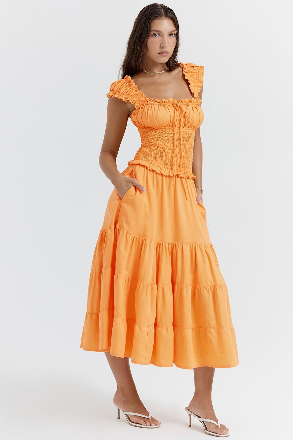 Phedra Tangerine Shirred Sundress Product Image