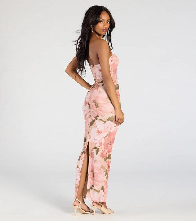 Major Beauty Floral Satin Strapless Maxi Dress Product Image