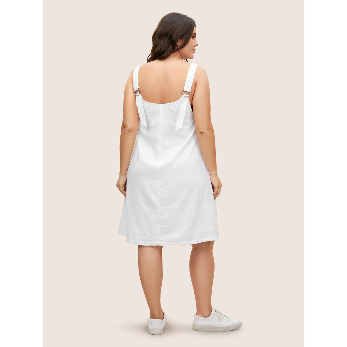 Plus Size Solid Deep V Neck Patch Pocket Dress Originalwhite Women Casual Deep V-neck Sleeveless Curvy BloomChic 18-20/2X Product Image
