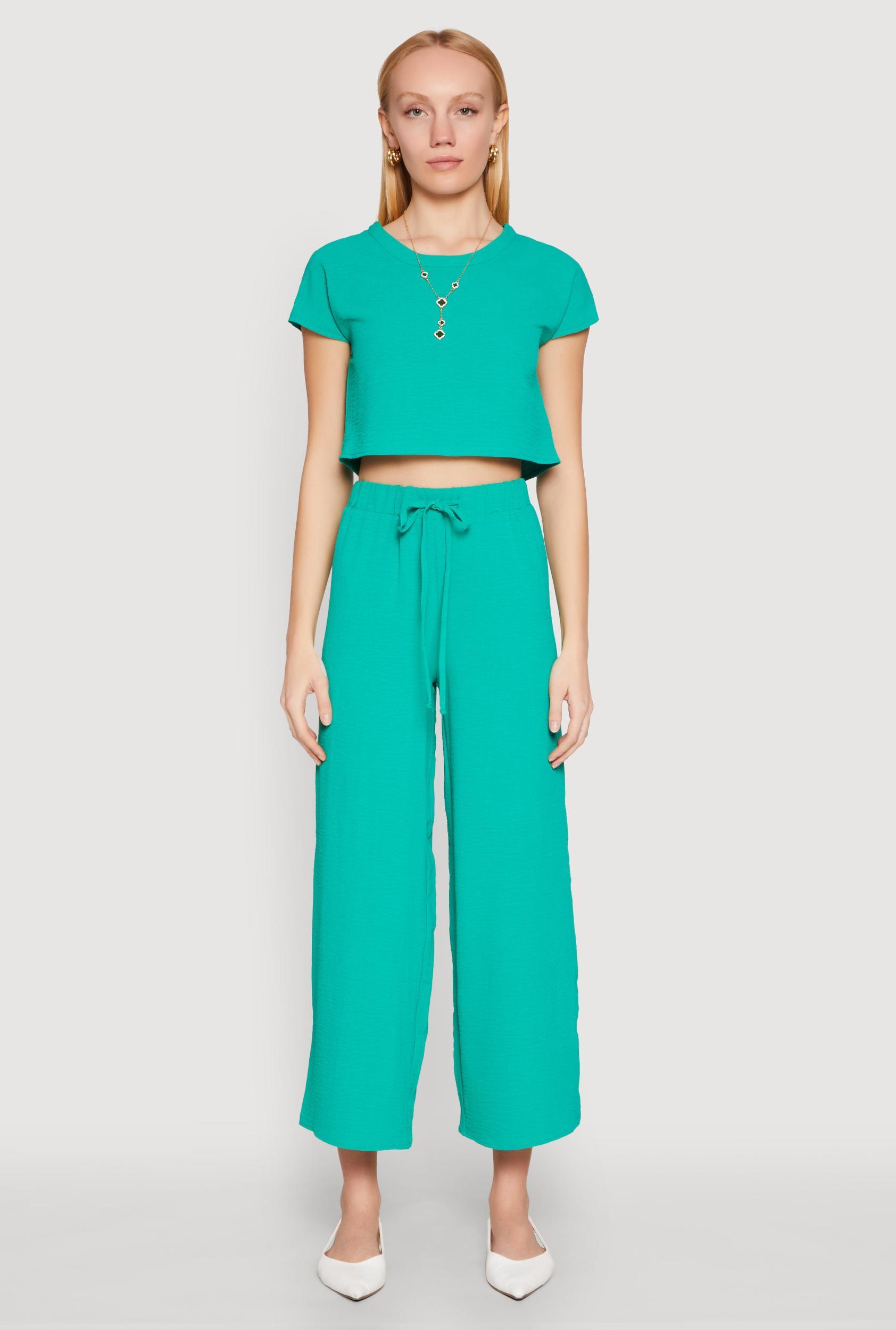 Womens Crepe Knit Drawstring Wide Leg Pants Product Image