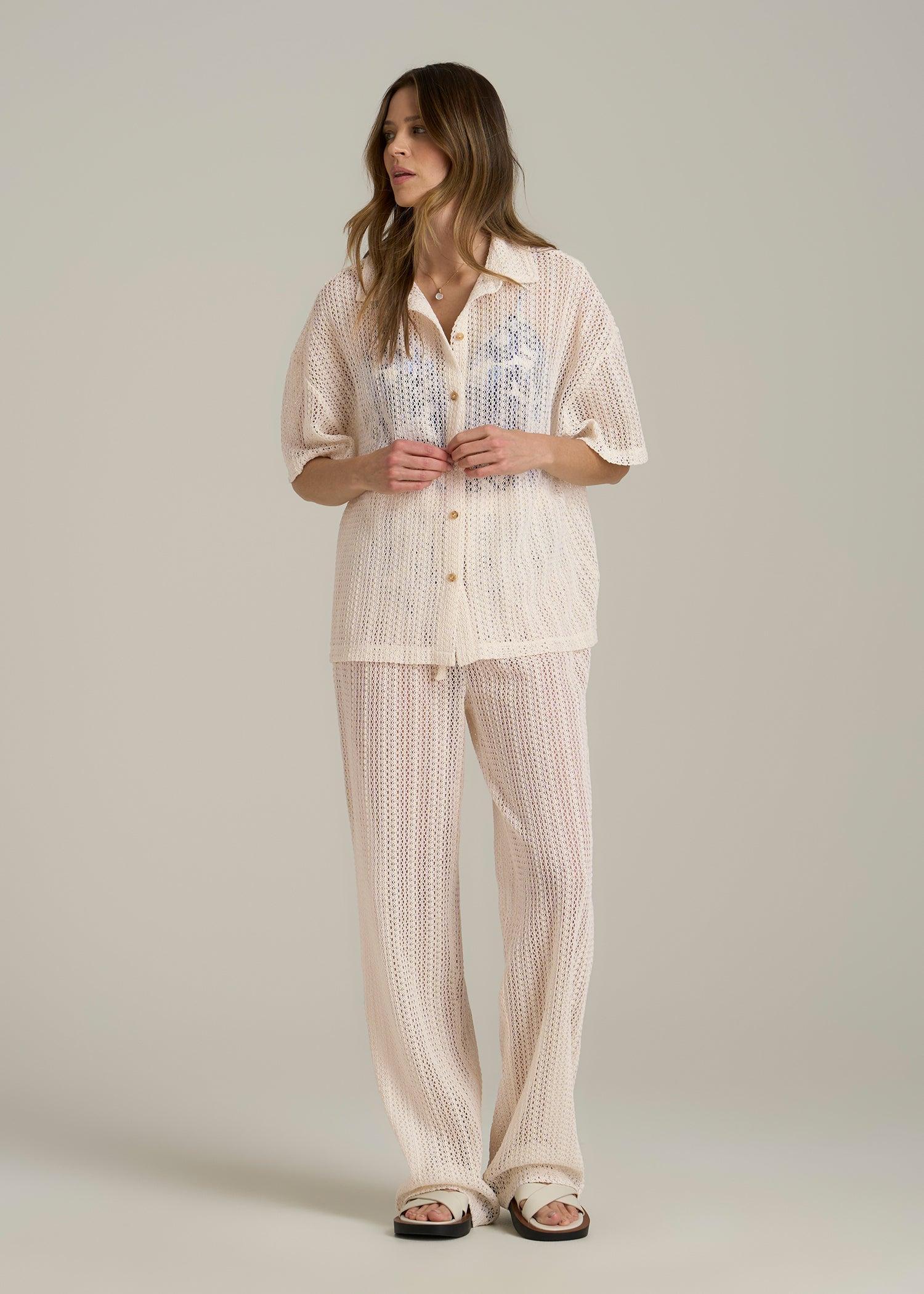 Openwork Loose Knit Top for Tall Women in Natural Product Image
