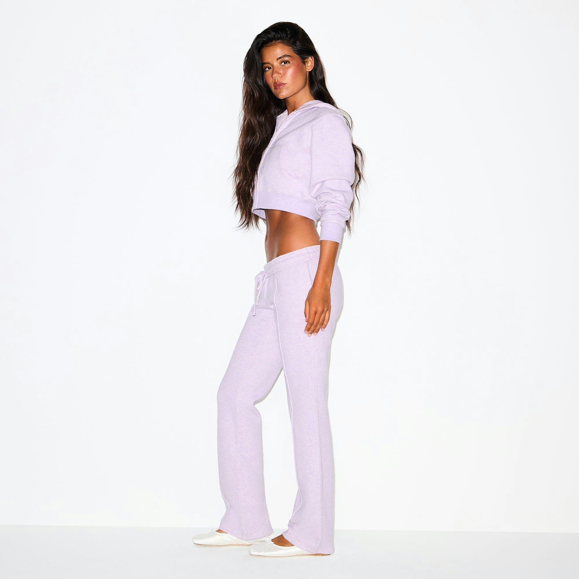 COTTON FLEECE CROPPED ZIP UP HOODIE | PURPLE HEATHER Product Image