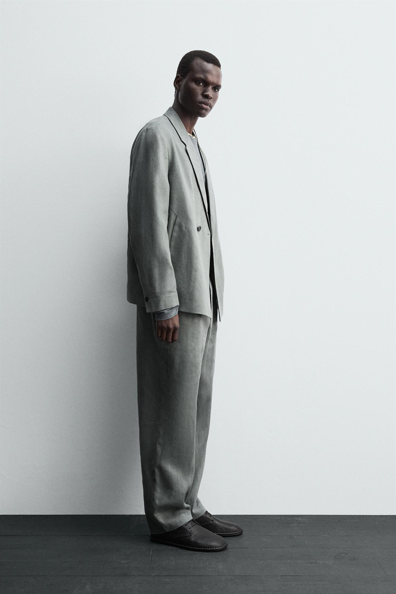 100% LINEN DOUBLE BREASTED SUIT BLAZER Product Image