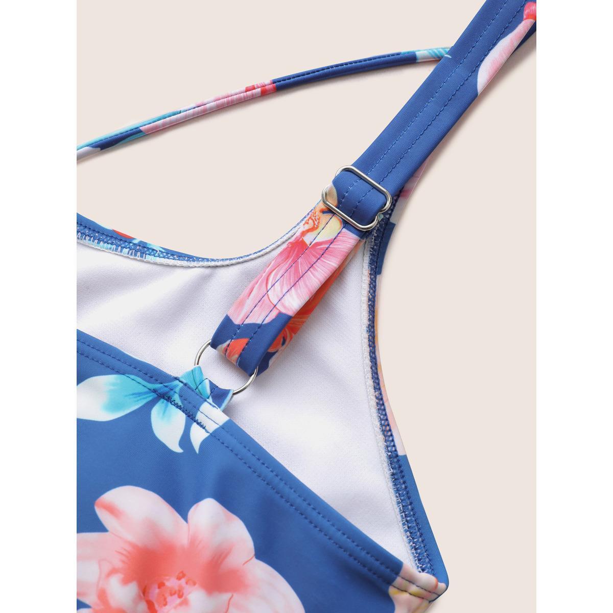 Plus Size Floral Ruffle Hem Adjustable Straps One Piece Swimsuit Women's Swimwear Cerulean Beach Non Curve Bathing Suits High stretch One Pieces BloomChic 26/4X Product Image