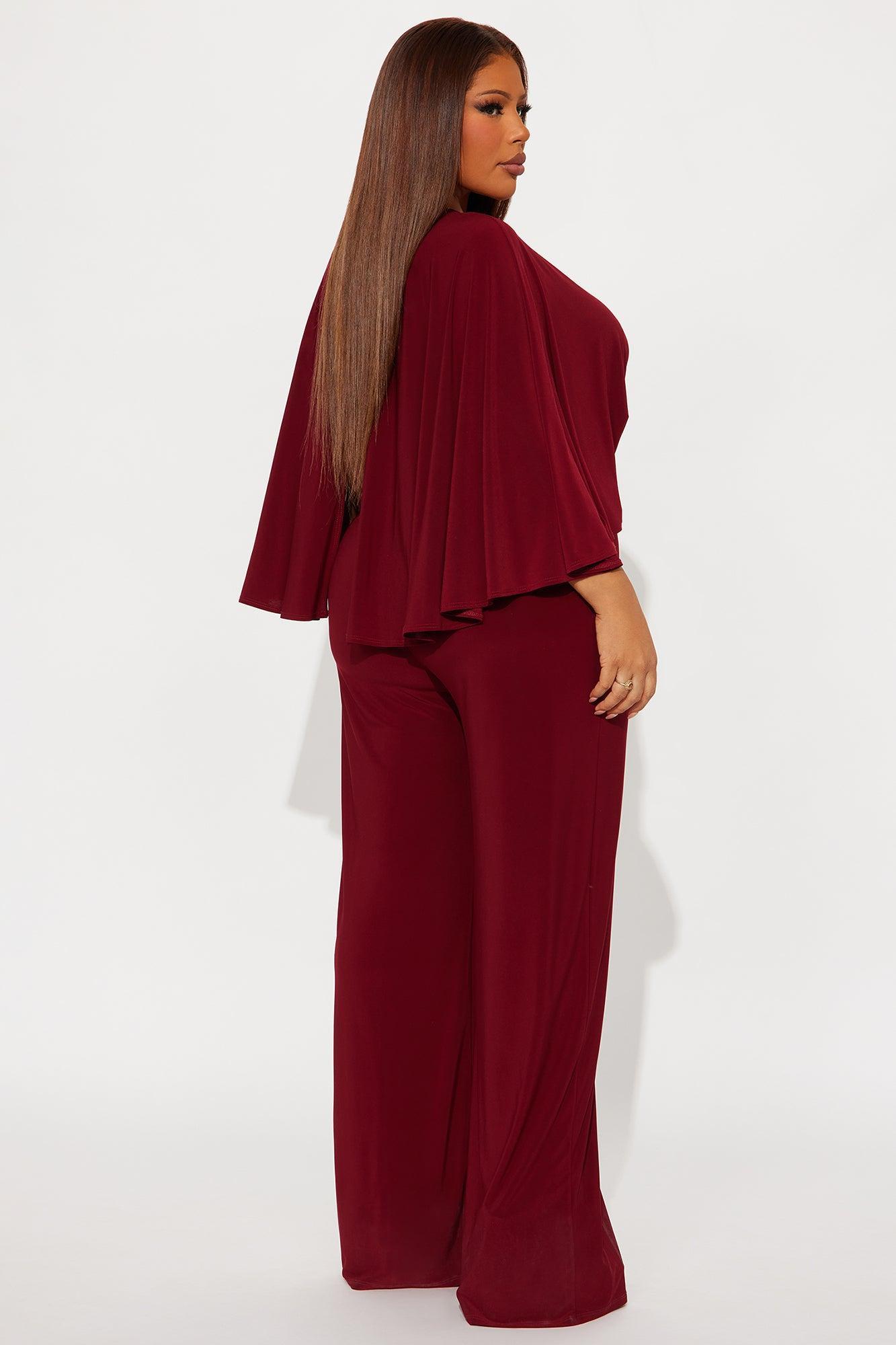 Jelena Cape Top Wide Leg Jumpsuit - Burgundy Product Image