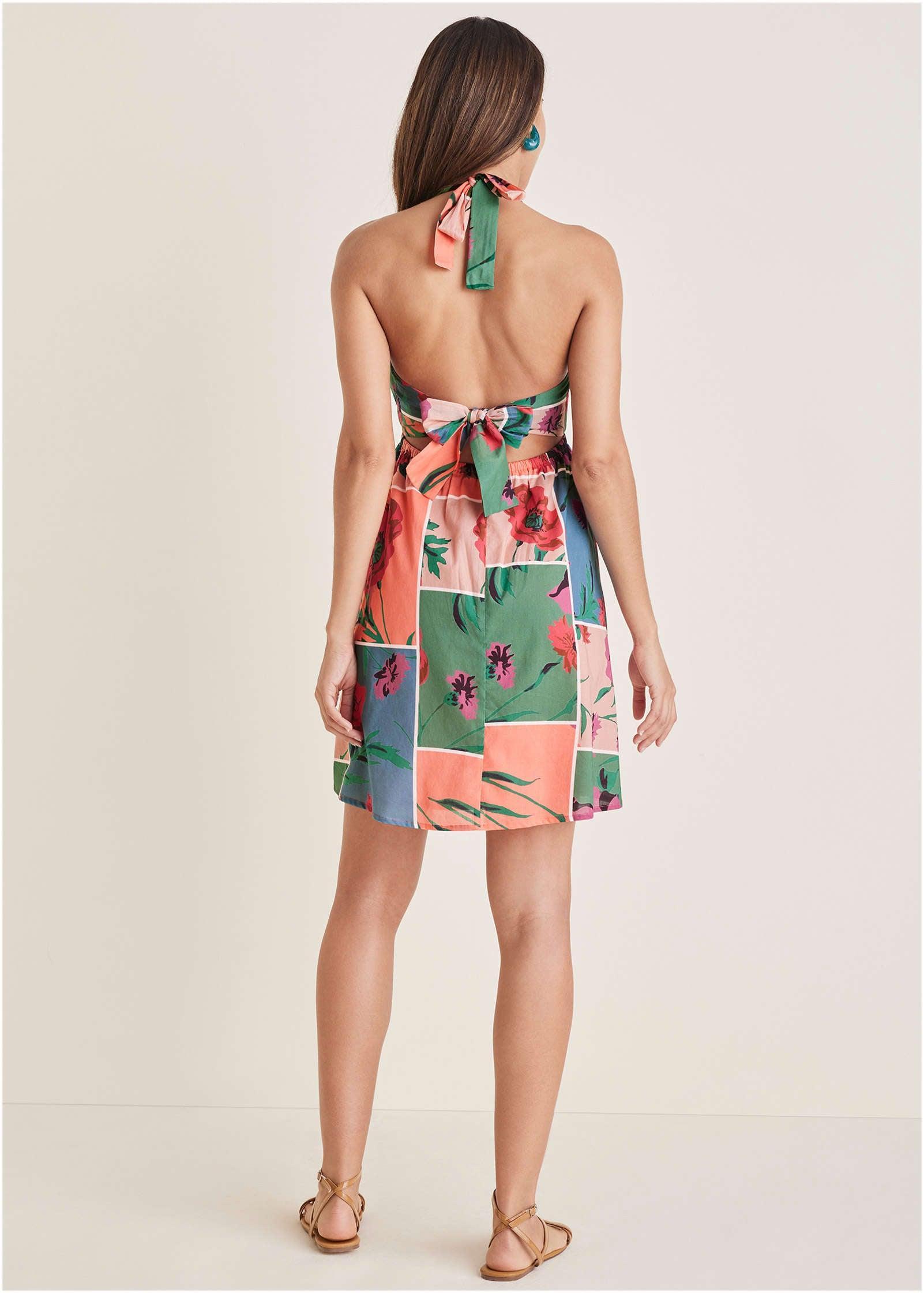 Halter Mini Dress - Patchwork Bouquet Product Image