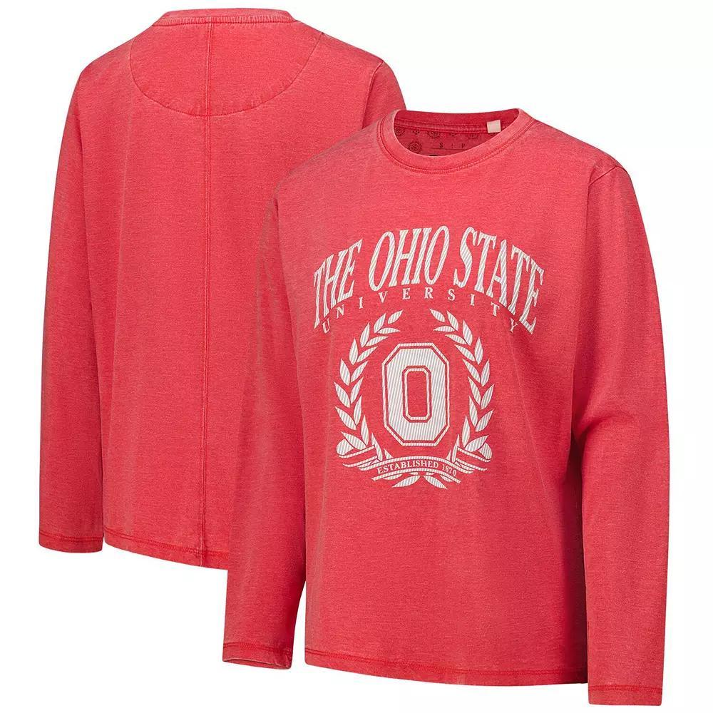 Womens Pressbox Scarlet Ohio State Buckeyes Chandler Olive Leaf Arch Long Sleeve T-Shirt Product Image