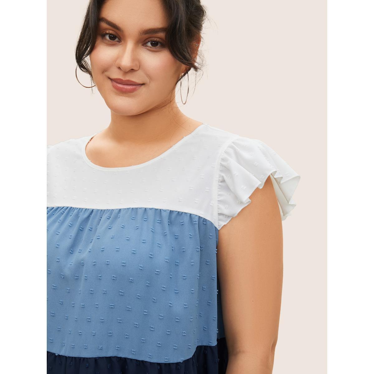 Plus Size Contrast Texture Gathered Ruffles Tank Top Women Indigo Casual Texture Round Neck Everyday Tank Tops Camis BloomChic 26/4X Product Image