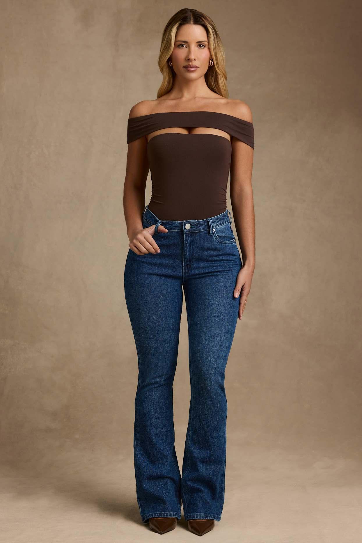Modal Cut-Out Off-Shoulder Bodysuit in Chocolate Brown Product Image