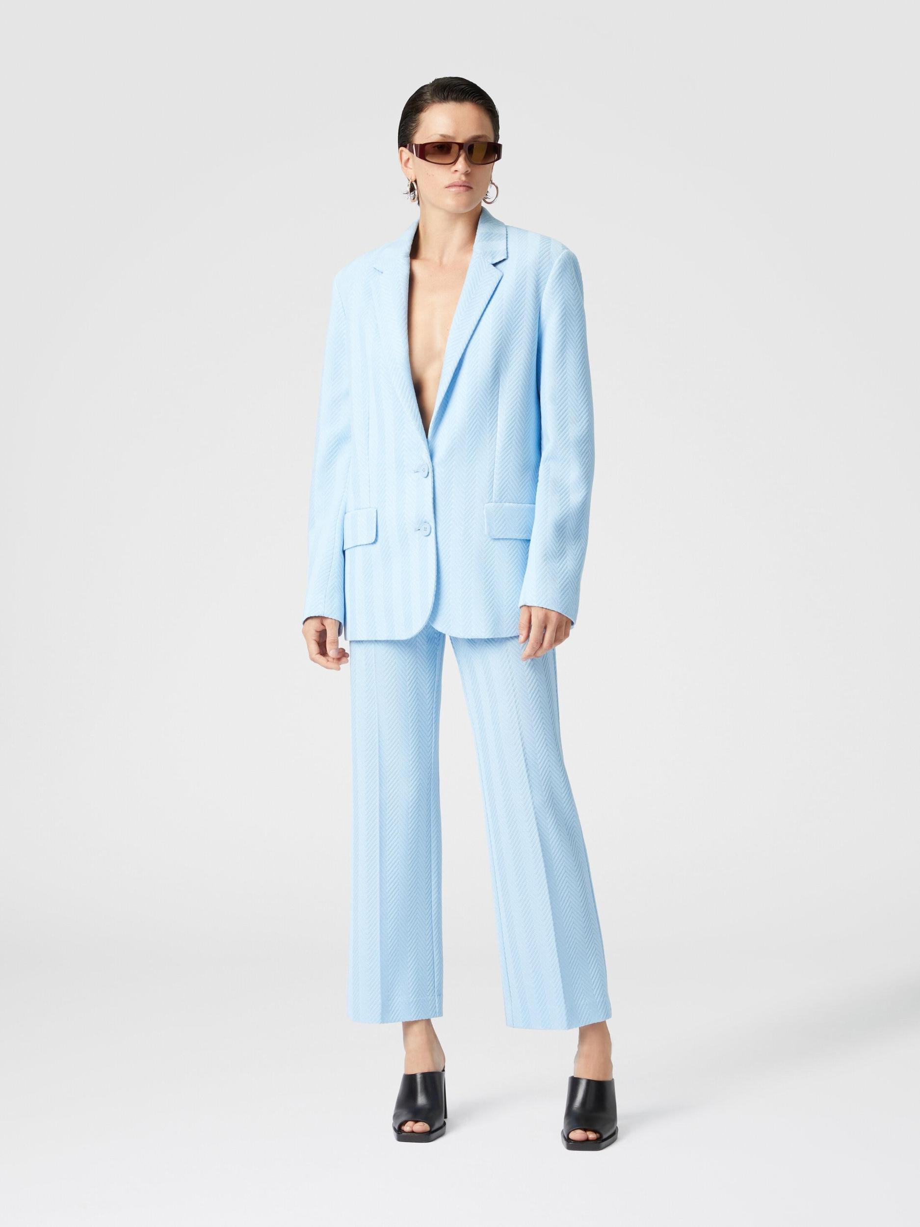Classic trousers in cotton and zigzag viscose with cropped hem Product Image