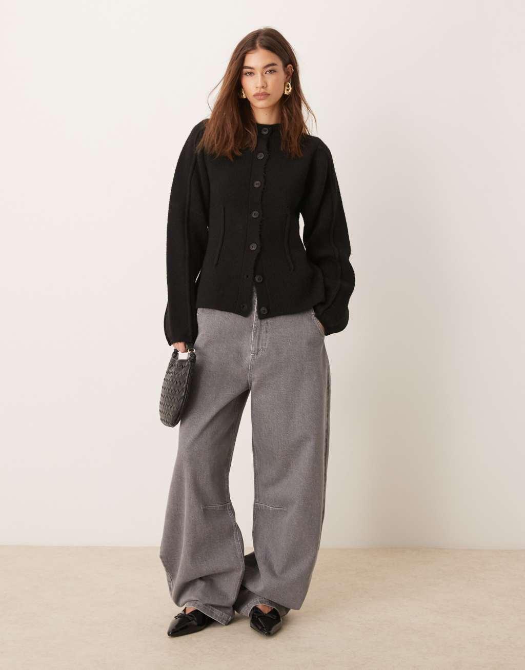 ASOS DESIGN sculpted crew neck cardigan in black Product Image