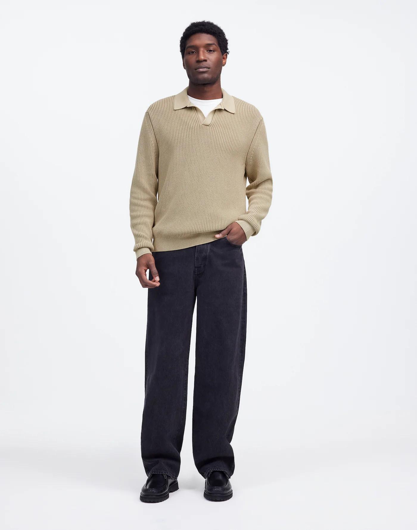 Cotton Shaker Stitch Johnny-Collar Sweater Polo Product Image