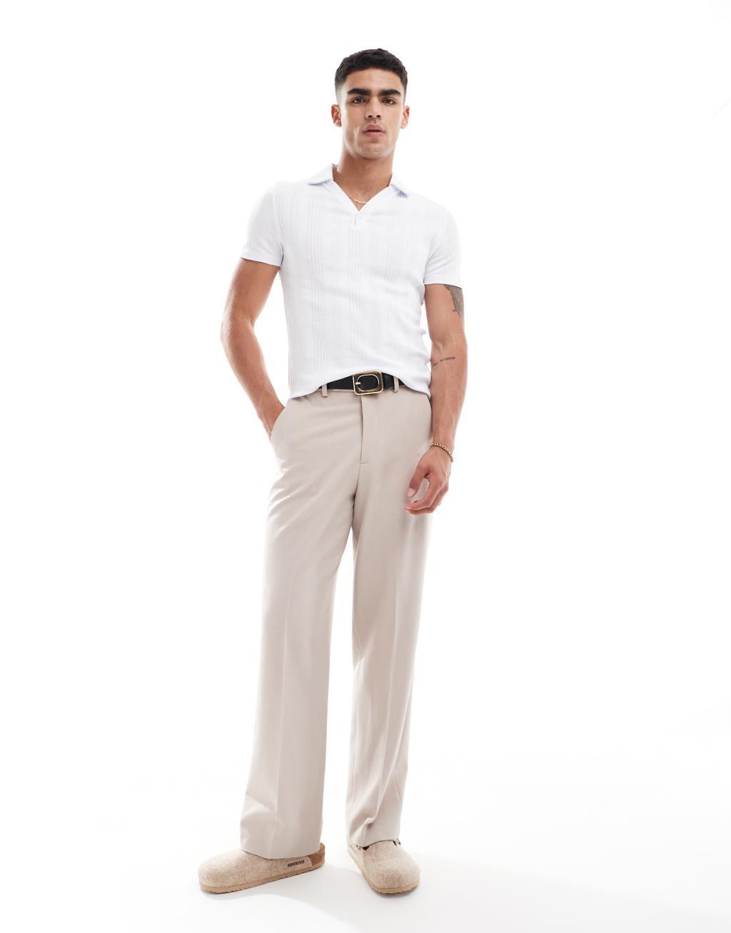 ASOS DESIGN muscle fit ribbed polo shirt in white Product Image