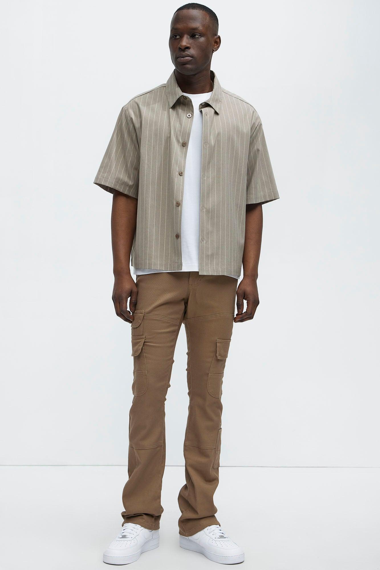 Nasty Habits Cargo Stacked Skinny Flare Pants - Taupe Product Image