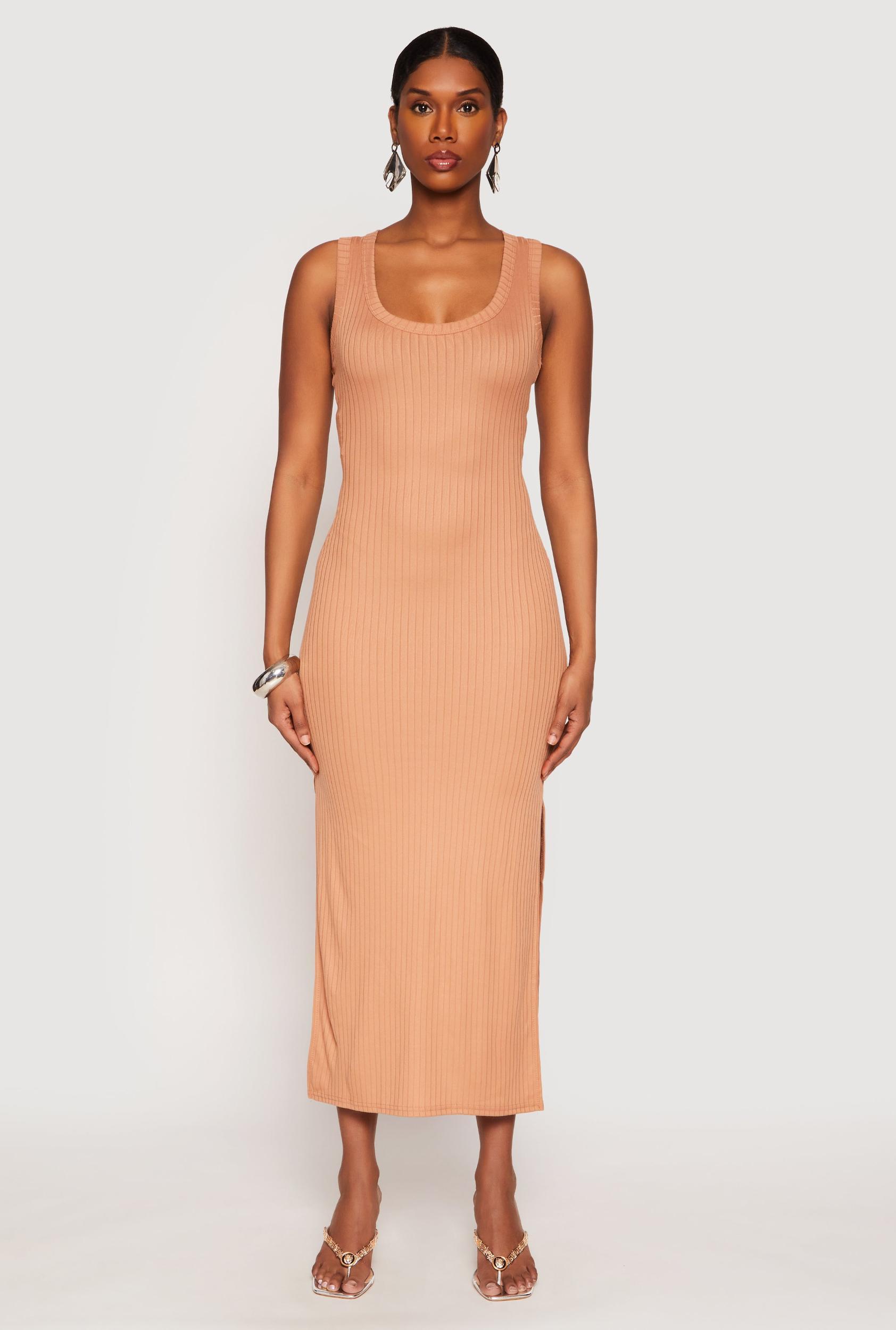 Womens Ribbed Knit Side Slit Tank Dress Product Image