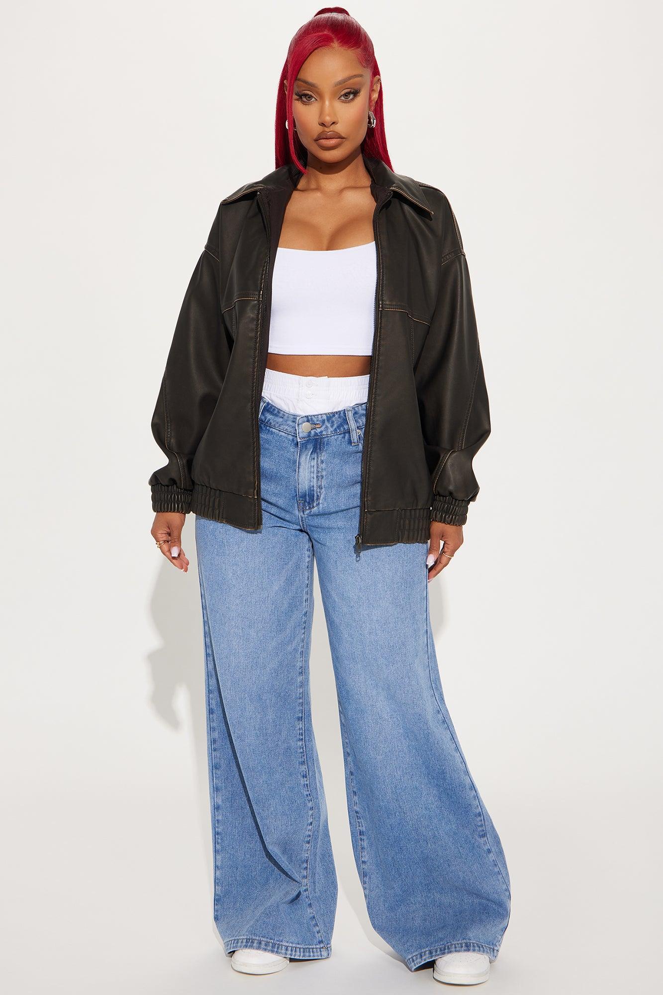 Ryan Oversized Washed Faux Leather Jacket - Chocolate Product Image