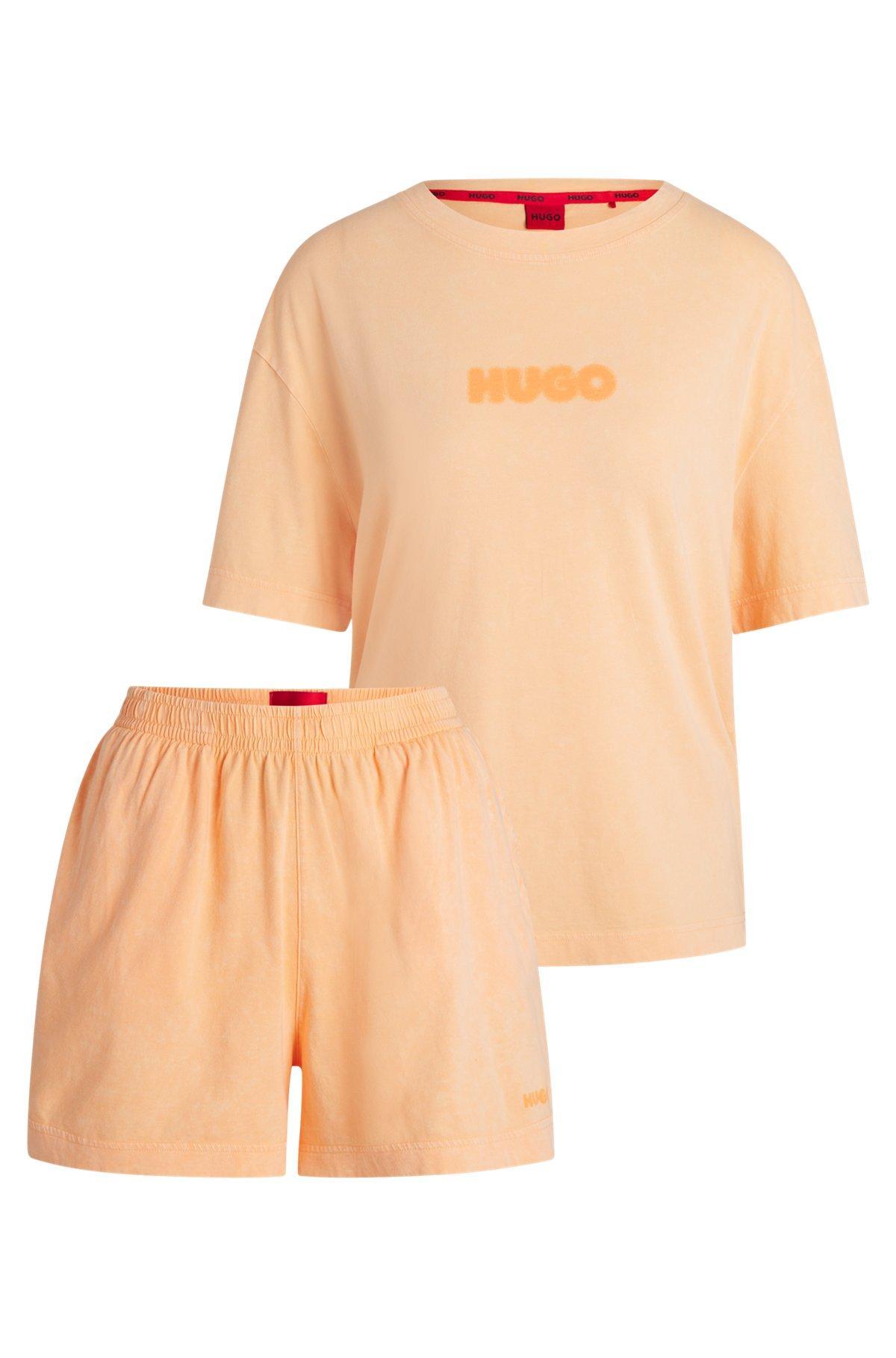 HUGO - Relaxed-fit printed pajamas in cotton with blurred logos - Orange Product Image