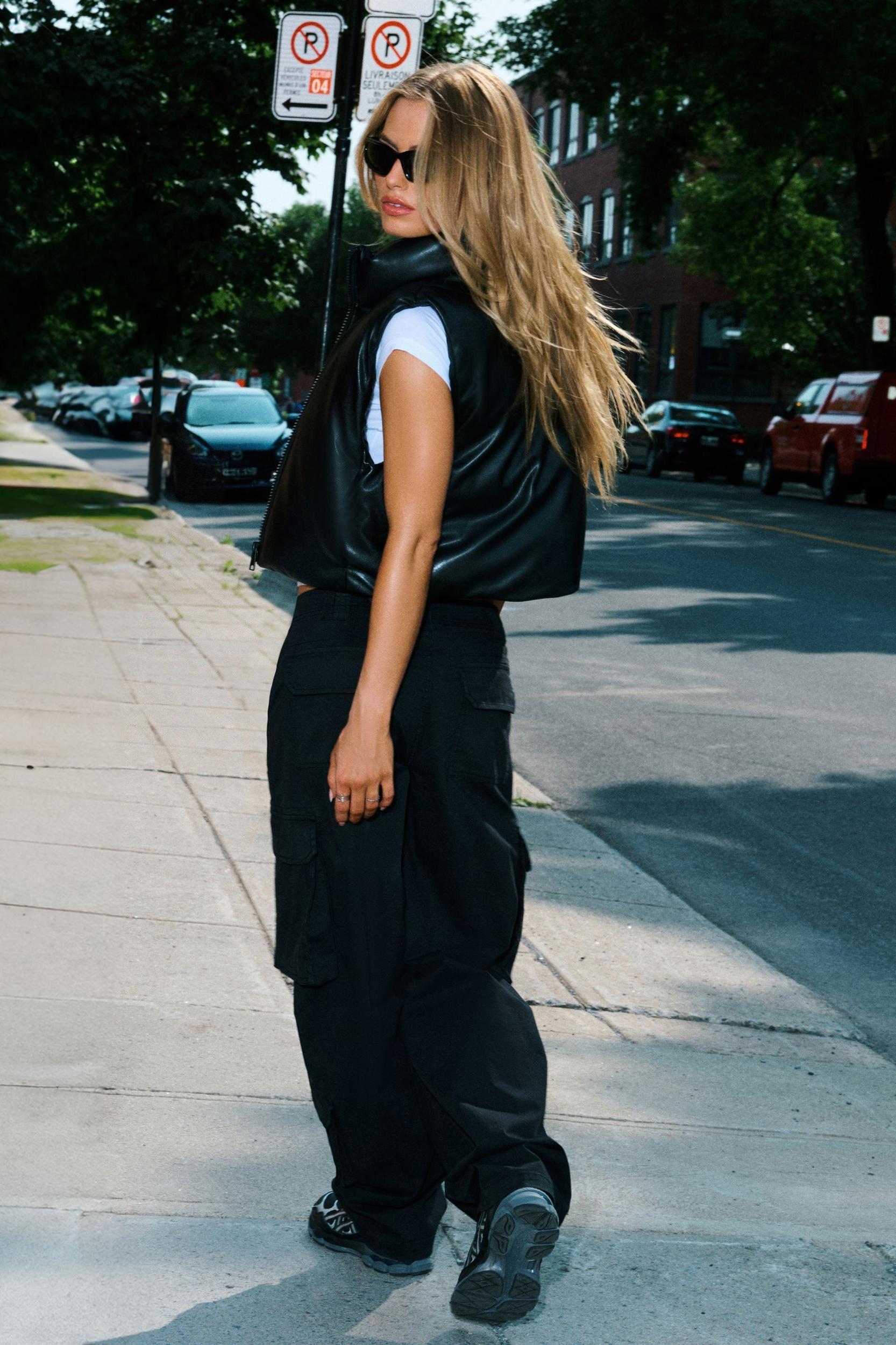 Faux Leather Mini Puff Vest Product Image