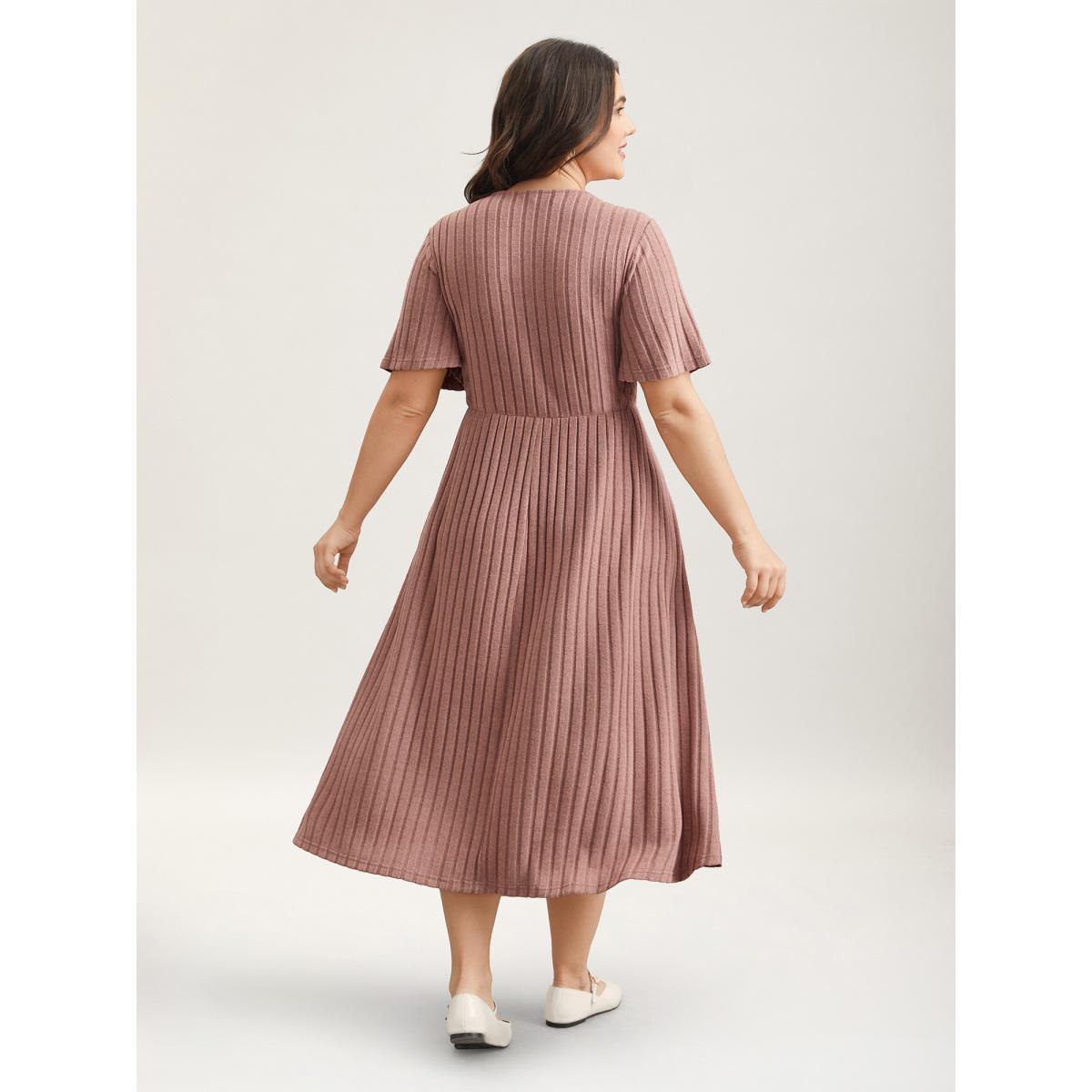Plus Size Ribbed Ruffled Lace Edges Midi Dress Dirtypink Women Casual Woven ribbon&lace trim Knit Dresses Bloomchic 14-16/1X Product Image