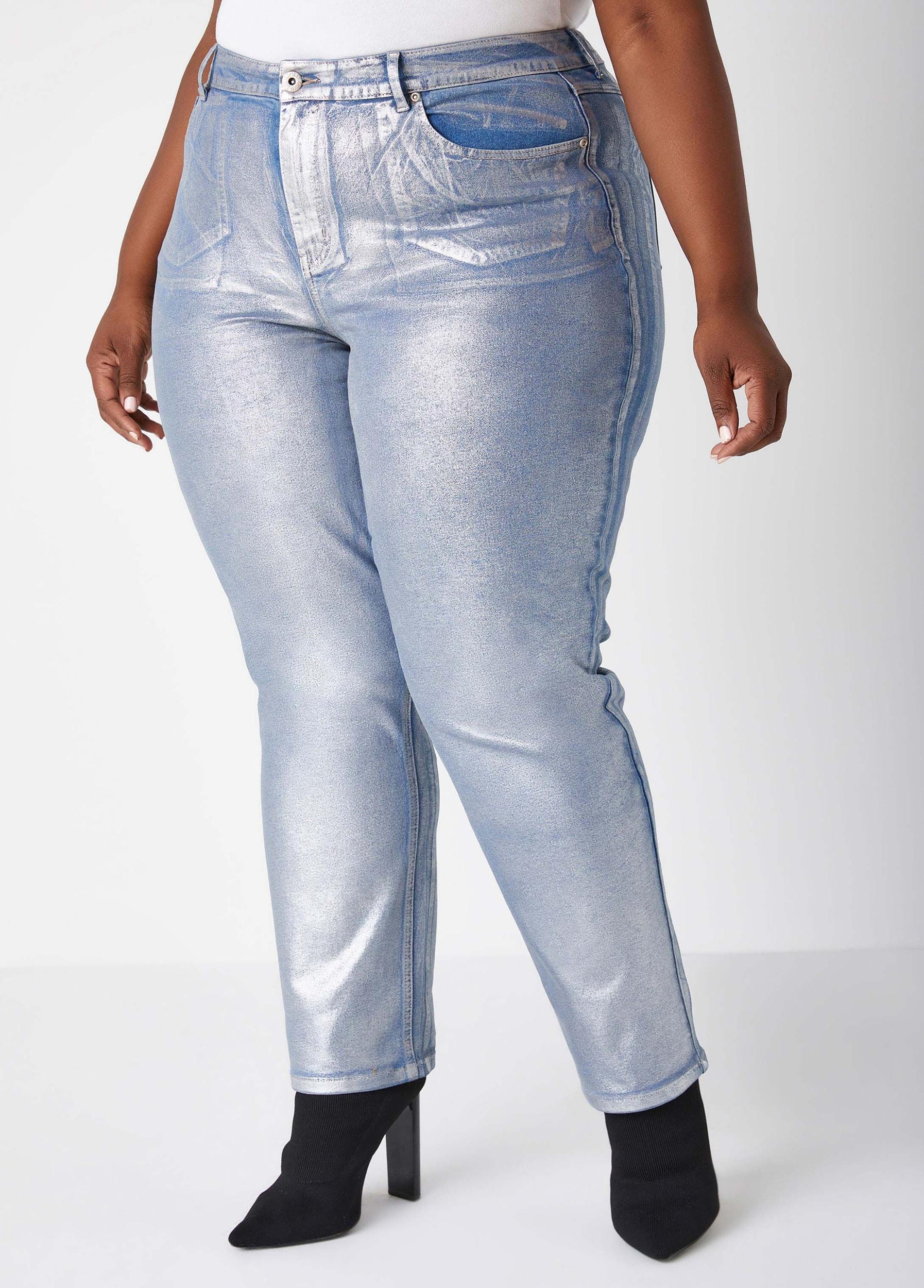 Metallic Slim Leg Jeans Product Image