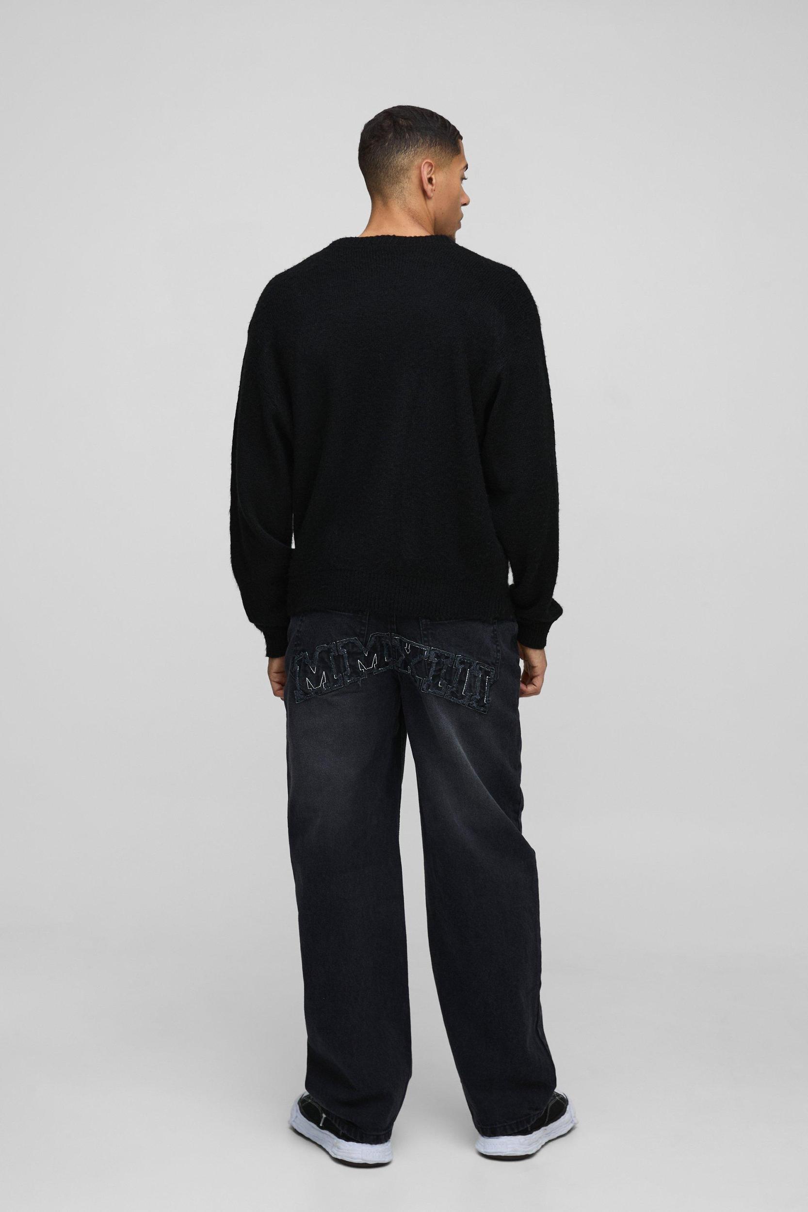 Relaxed Rigid Acid Wash Applique Denim Jeans | boohooMAN USA Product Image