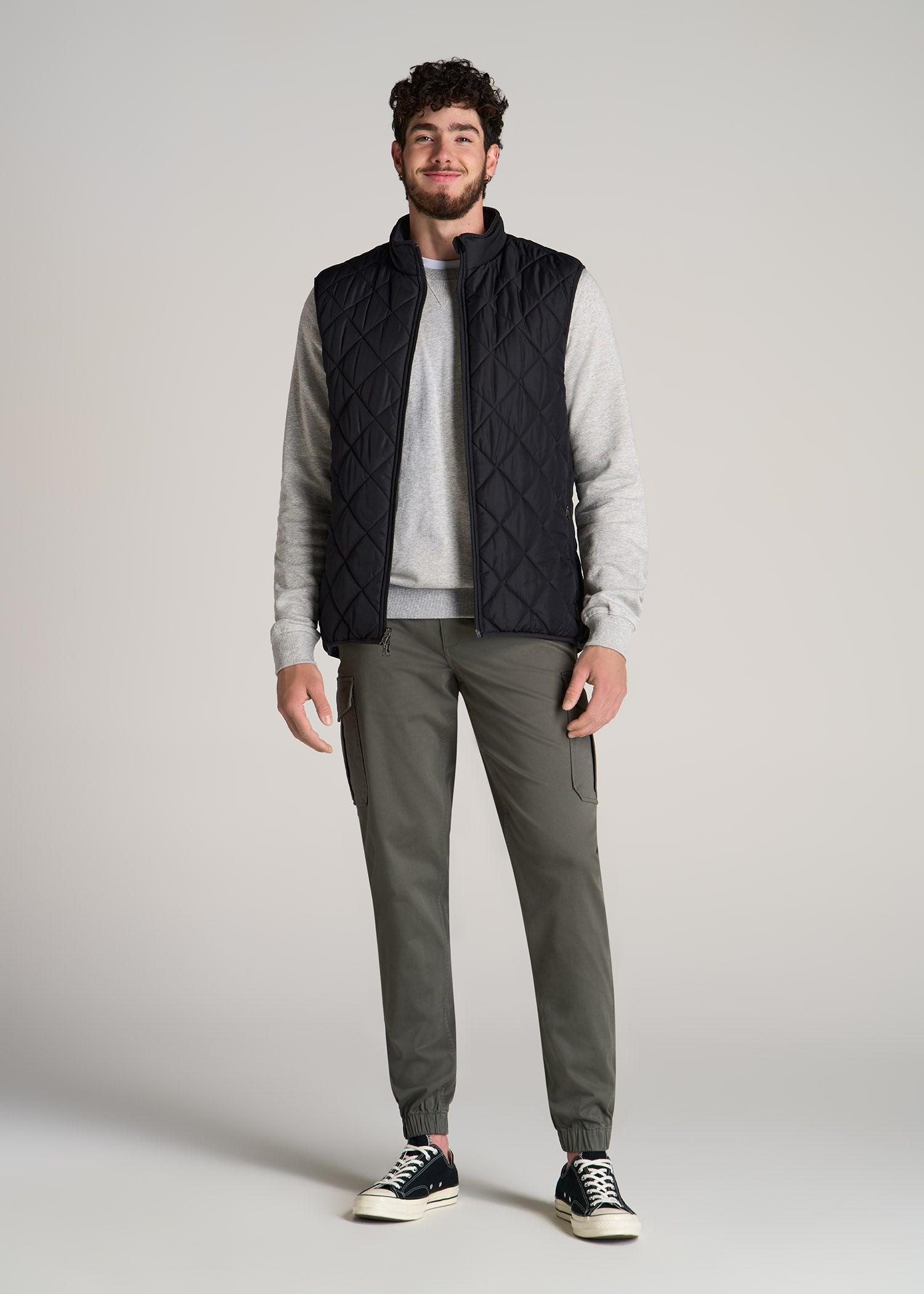 Quilted Reversible Tall Men's Vest in Black & Charcoal Product Image